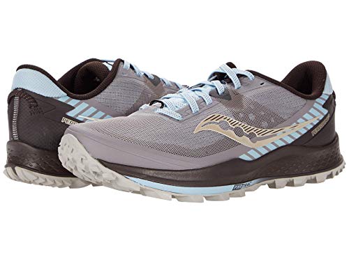 Saucony Women's Peregrine 11 Trail Running Shoe, Zinc/Sky/Loom 8 Wide