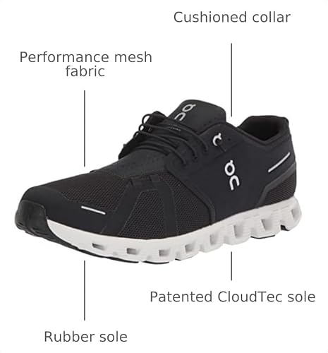 On-Women's Women's Cloud 5 Sneakers, Black/White, 8.5 Medium US