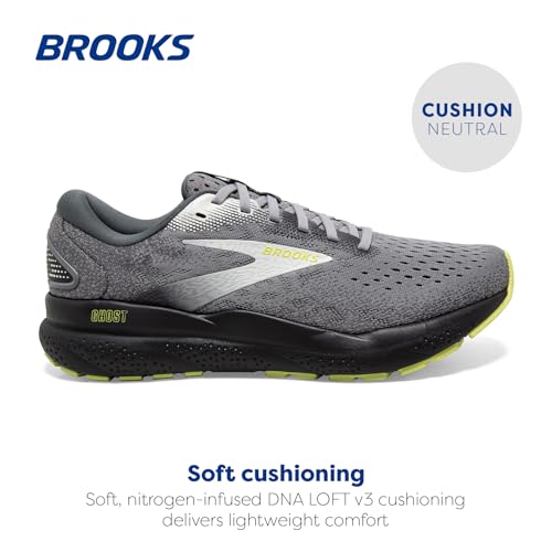Brooks Men’s Ghost 16 Neutral Running Shoe - Primer/Grey/Lime - 11 Wide