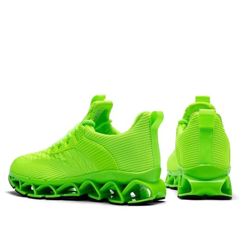 Mens Running Shoes Breathable Mesh Blade Walking Shoes Slip on Tennis Sneakers Fashion Non Slip Work Sport Gym Cross Trainer Fluorescent Green