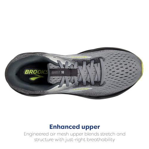 Brooks Men’s Ghost 16 Neutral Running Shoe - Primer/Grey/Lime - 10.5 Medium