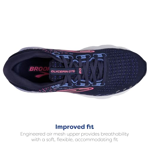 Brooks Women's Glycerin GTS 20 Supportive Running Shoe - Peacoat/Blue/Pink - 7.5 Medium