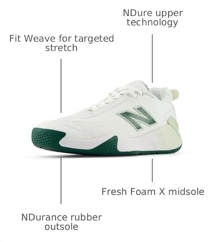 New Balance Women's Fresh Foam X CT-Rally V1 Hard Court Tennis Shoe, White/Marsh Green, 9 W