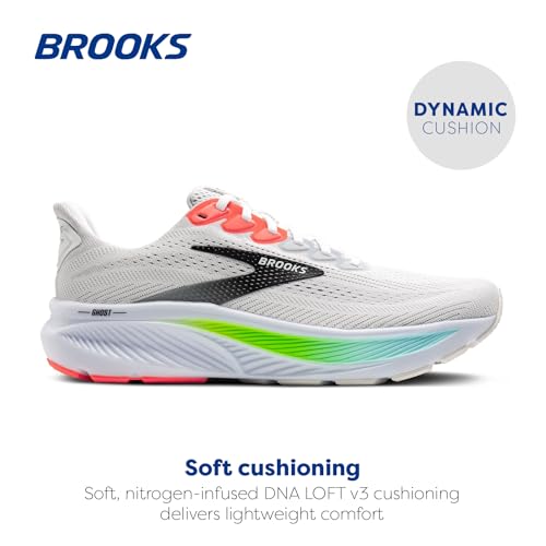 Brooks Men’s Ghost 17 Neutral Running Shoe - White/Pink Clay/Gecko - 11 Medium