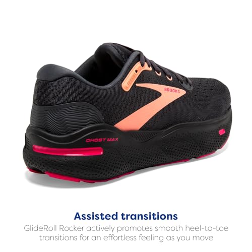 Brooks Women’s Ghost Max Cushion Neutral Running & Walking Shoe - Black/Papaya/Raspberry - 6.5 Medium