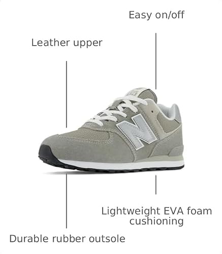 New Balance Kids 574 V1 70s Racing Lace-up Sneaker, Grey/White, 4.5 M Big Kid (8-12 Years)