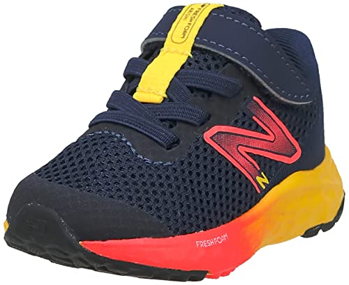 New Balance Boy's Fresh Foam Arishi V4 Hook and Loop Running Shoe, Team Navy/Electric Red/Egg Yolk, 2 Little Kid
