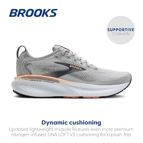 Brooks Women’s Adrenaline GTS 25 Supportive Running & Walking Shoe - Grey/Blackened Pearl/Coral - 7.5 X-Wide