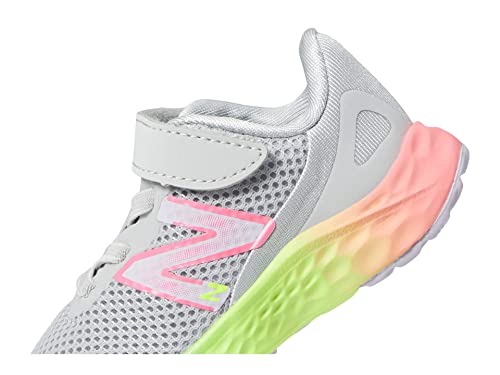 New Balance Baby Girls Fresh Foam Arishi V4 Hook and Loop Running Shoe, Light Aluminum/Cyber Lilac/Neon Pink, 4 Wide Infant