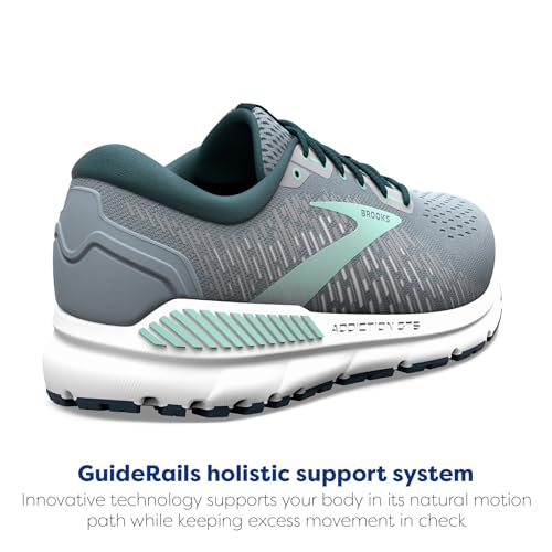 Brooks Women's Addiction GTS 15 Supportive Running Shoe - Grey/Navy/Aqua - 9 Medium