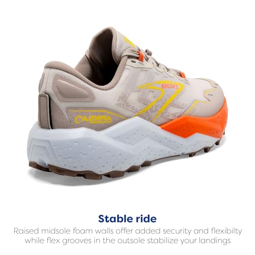 Brooks Men’s Caldera 7 Trail Running Shoe - White Sand/Chateau Gray/Yellow - 10 Medium