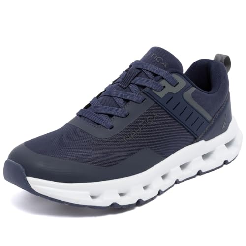 Nautica Men’s Cloud-Like Walking Sneakers – Lightweight Athletic Shoes with Breathable Mesh and Cushioned Sole for All-Day Comfort-Bolang-Navy Charcoal Pop, Size 7.5