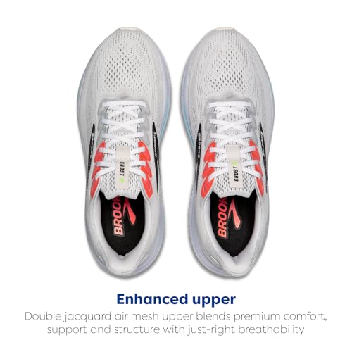 Brooks Men’s Ghost 17 Neutral Running Shoe - White/Pink Clay/Gecko - 11 Medium