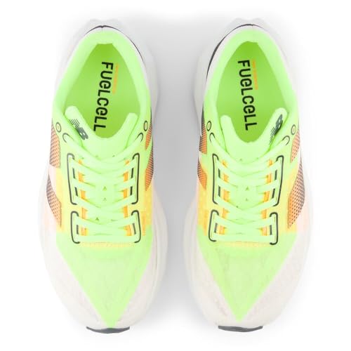 New Balance Men's FuelCell Rebel V4 Running Shoe, White/Bleached Lime Glo/Hot Mango, 14 M