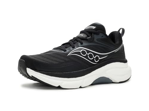 Saucony Women's Omni St 23 Sneaker, Black/Silver, 8.5