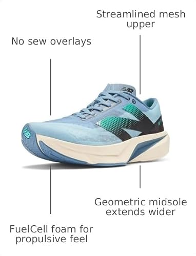 New Balance Men's FuelCell Rebel V4 Running Shoe, Heron Blue/Chrome Blue/Black, 14 W