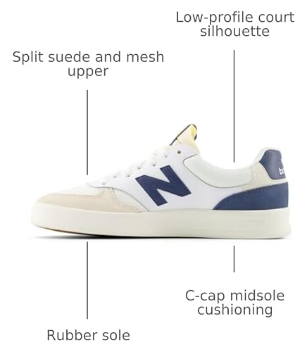 New Balance Men's 300 V3 Court Sneaker, White/Sea Salt/Vintage Indigo, 11 M