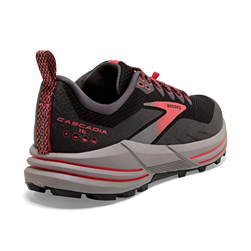 Brooks Women’s Cascadia 16 GTX Waterproof Trail Running Shoe - Black/Blackened Pearl/Coral - 7.5 Medium