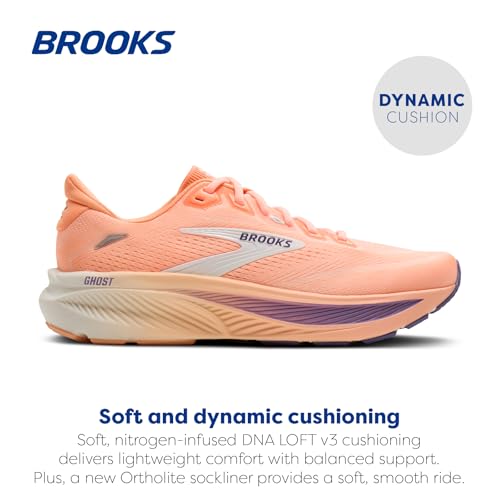 Brooks Women’s Ghost 18 Neutral Running & Walking Shoe - Peach/Grape/Coconut - 5 Medium