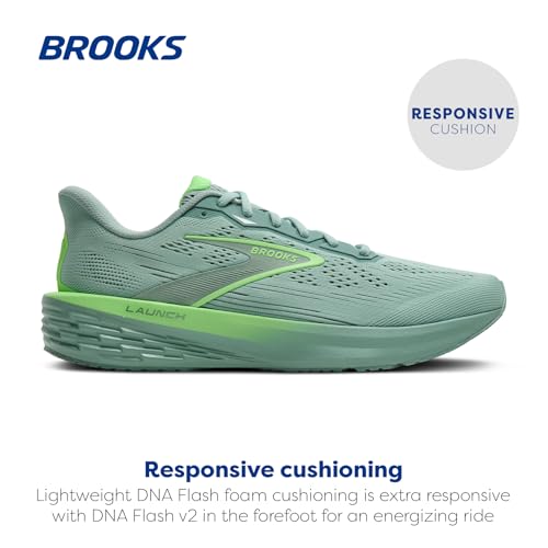 Brooks Men’s Launch 12 Neutral Running Shoe - Gray Mist/Green - 10.5 Medium