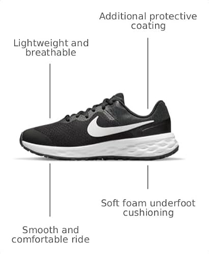 Nike Kid's Revolution 6 NN Grade School Unisex Running Shoes, Black/White-Dk Smoke Grey, 6.5 M US