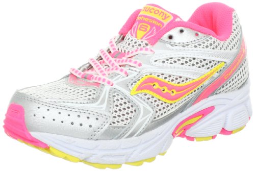 Saucony Girls' Cohesion 6 Lace Running Shoe (Little Kid/Big Kid),White/Pink/Citron,3.5 M US Big Kid