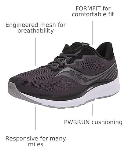 Saucony Men's Ride 14 Sneaker, Charcoal/Black, 12