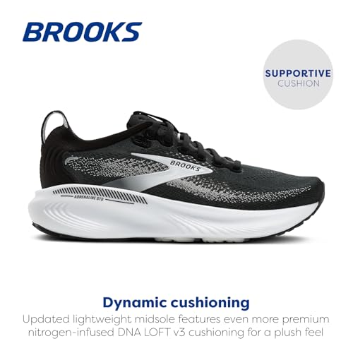 Brooks Women’s Adrenaline GTS 25 Supportive Running & Walking Shoe - Black/Grey/White - 8.5 Medium