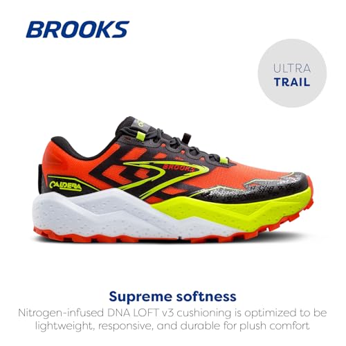 Brooks Men’s Caldera 7 Trail Running Shoe - Cherry Tomato/Phantom/Lime - 9 Medium