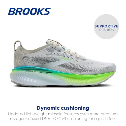 Brooks Men’s Adrenaline GTS 25 Supportive Running & Walking Shoe - Oyster/Green Gecko/Blue - 7 Medium