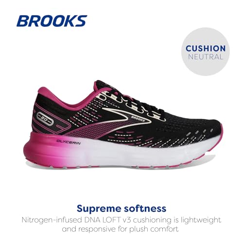 Brooks Women's Glycerin 20 Neutral Running Shoe - Black/Fuchsia/Linen - 6 Medium