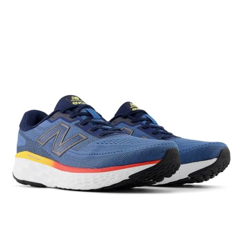 New Balance Men's Fresh Foam X EVOZ V4 Running Shoe, Sea Stone/Nb Navy/Clementine, 8 M