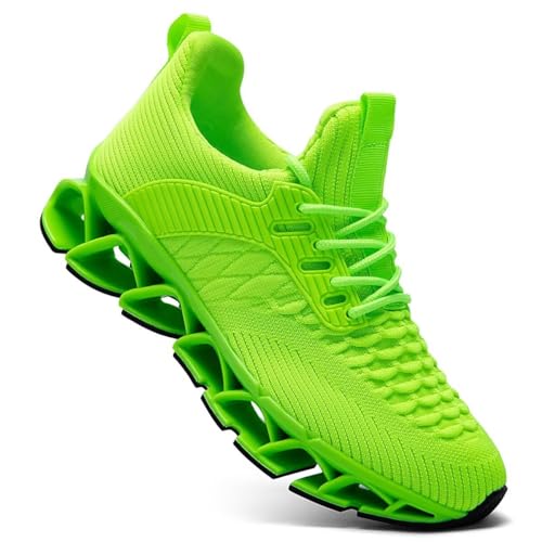 Mens Running Shoes Breathable Mesh Blade Walking Shoes Slip on Tennis Sneakers Fashion Non Slip Work Sport Gym Cross Trainer Fluorescent Green