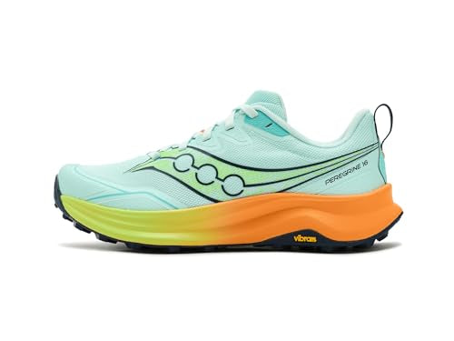 Saucony Women's Peregrine 16 Sneaker, Aqua/Citron, 9.5