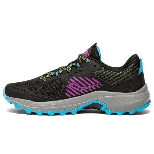 Saucony Women's Excursion TR15 Trail Running Shoe, Black/raz/Lime, 7.5