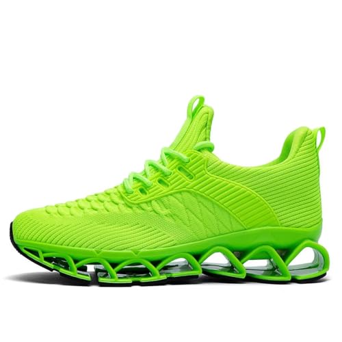 Mens Running Shoes Breathable Mesh Blade Walking Shoes Slip on Tennis Sneakers Fashion Non Slip Work Sport Gym Cross Trainer Fluorescent Green