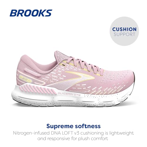 Brooks Women's Glycerin GTS 20 Supportive Running Shoe - Pink/Yellow/White - 6 Medium
