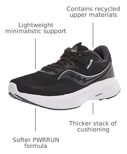 Saucony Men's Guide 15 Sneaker, Black/White, 9