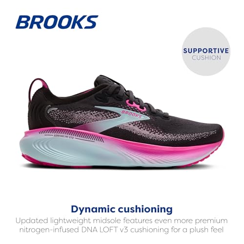 Brooks Women’s Adrenaline GTS 25 Supportive Running & Walking Shoe - Black/Cyber Pink/Iced Aqua - 5 Medium