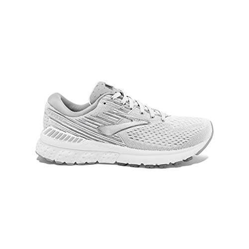 Brooks Womens Adrenaline GTS 19 Running Shoe - White/White/Grey - D - 10.5