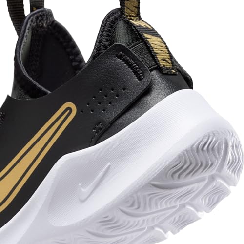 Nike Flex Runner 3 Little Kids' Shoes (FN1449-006, Black/White/Metallic Gold) Size 9