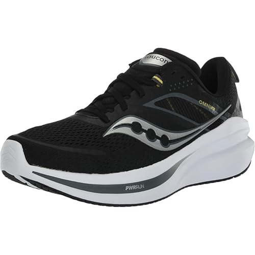 Saucony Women's Omni 22 Sneaker, Black/White, 8 Wide