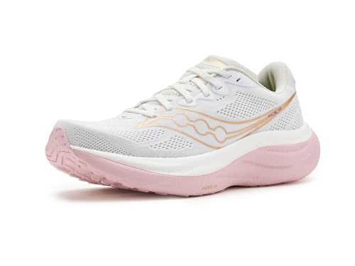 Saucony Women's Ride 19 Sneaker, White/Silk, 10 Wide