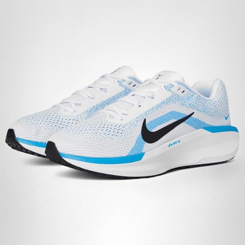 Nike Men's Winflo 11 Road Running Shoes, White/Black-Blue Hero, 9.5 Extra Wide