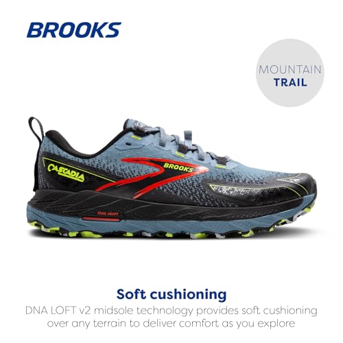 Brooks Men’s Cascadia 18 Mountain Trail Running Shoe - Citadel/Ebony/Lime - 9.5 Medium - alternate view 2