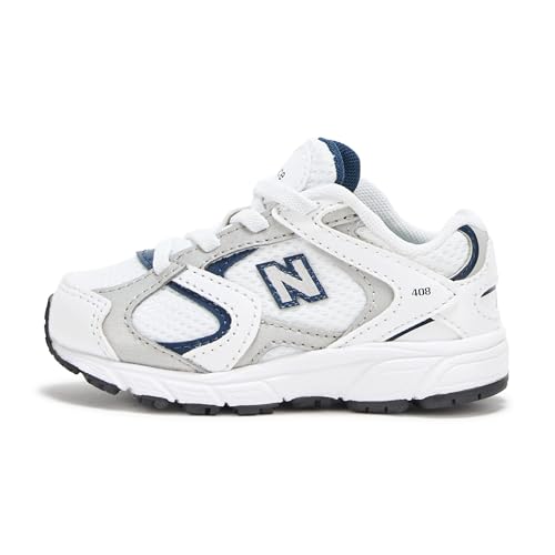 New Balance Kid's 408 V1 Bungee Sneaker, Nb 103 White/Natural Indigo, 13 W Little Kid