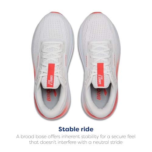 Brooks Women’s Ghost Max 2 Neutral Running & Walking Shoe - White/Hot Coral - 6 Medium