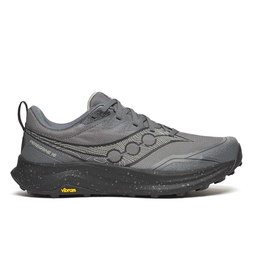 Saucony Men's Peregrine 16 Sneaker, Carbon/Black, 9.5