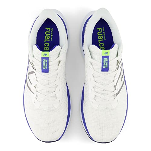 New Balance Men's FuelCell Propel V4 Running Shoe, White/Marine Blue/Thirty Watt, 8 Wide