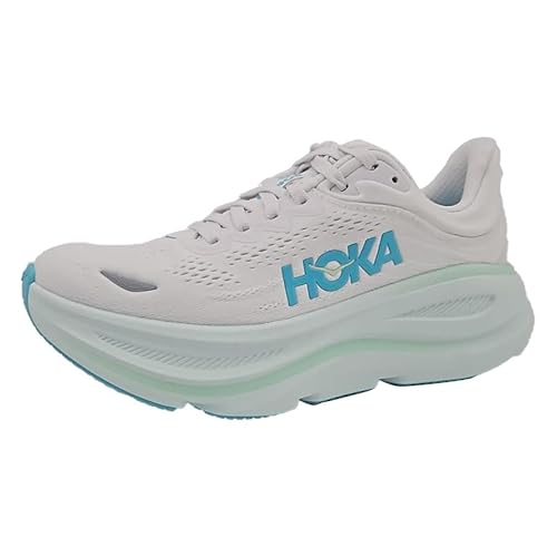 HOKA Bondi 9 Womens Shoes Size 8.5, Color: Frost/Cielo Blue